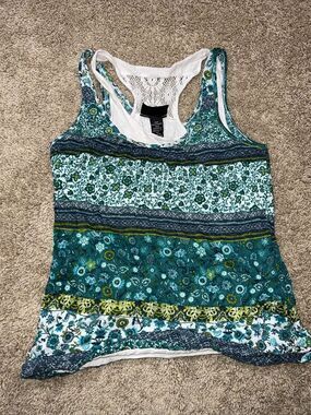 Self Esteem Womens Medium Multicolor Floral Lace Lined Sleeveless Tank